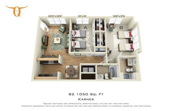 2 Bedroom 2 Bathroom Double occupancy-B2 Shared floor plan